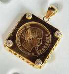 Pandantiv aur 18k cu moneda si diamante. Vechi!