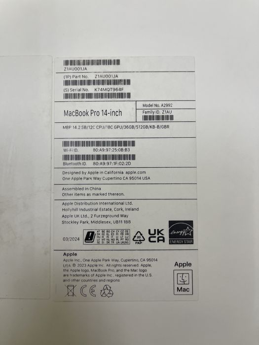 MacBook Pro(2023) M3 Pro 512GB SSD / 36GB RAM 100% Bat (13C) #33246