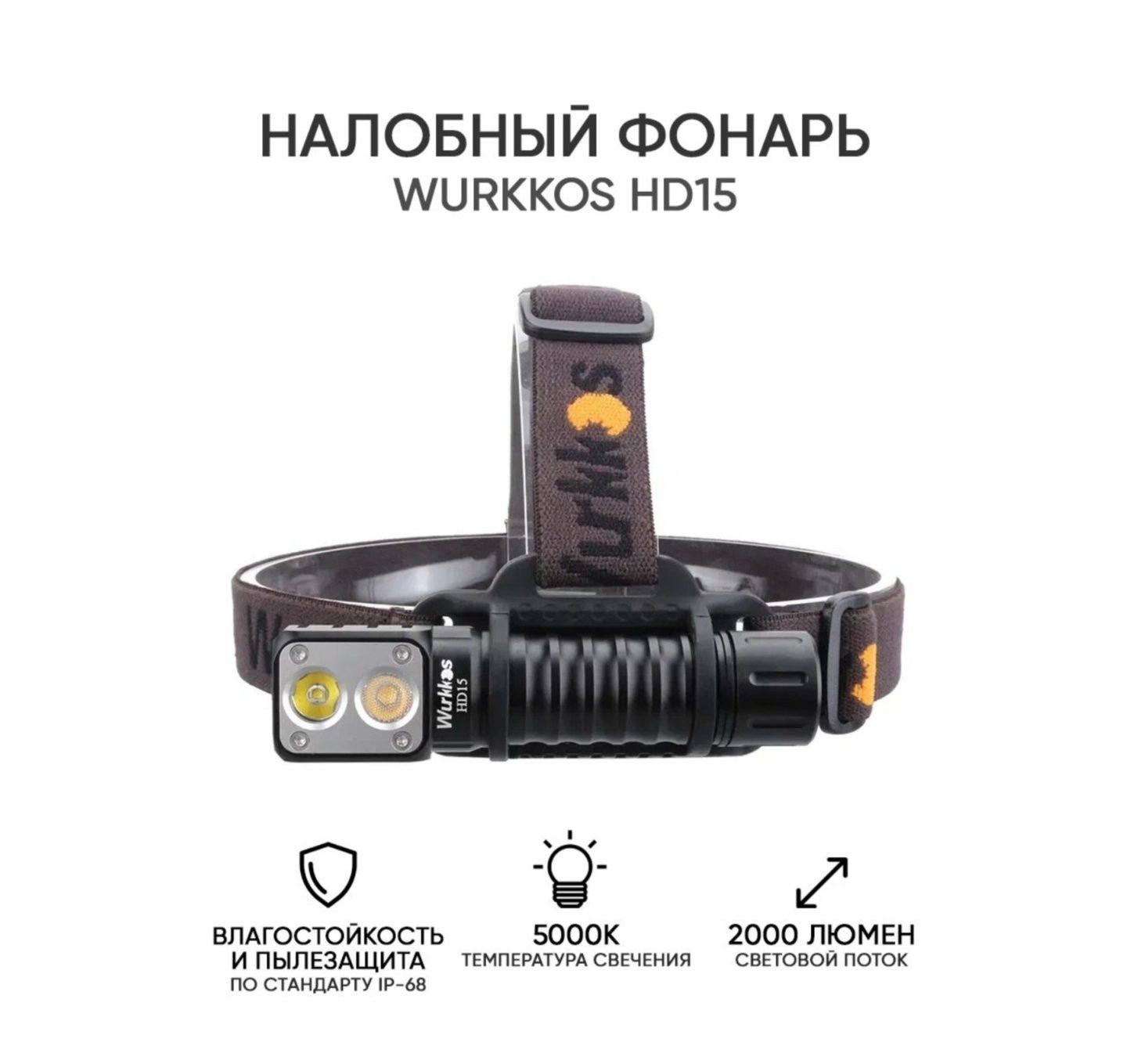 Налобный фонарь Wurkkos HD15 аккумулятор 18650 в комплекте