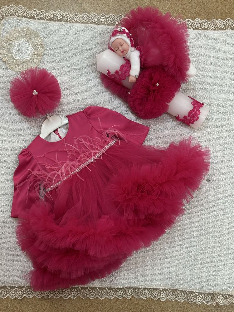 Rochie de fetita,diverse culori cu dantela si puf sau flori/0luni-5ani
