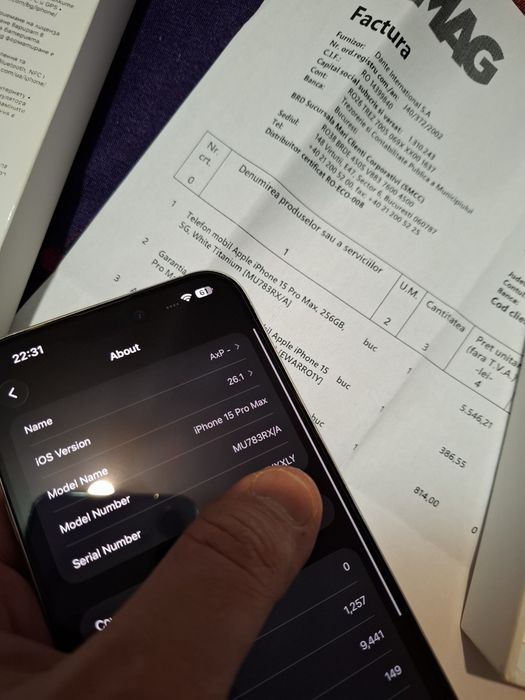 I iphone 15 pro max impecabil in garantie cu factura 08.2027