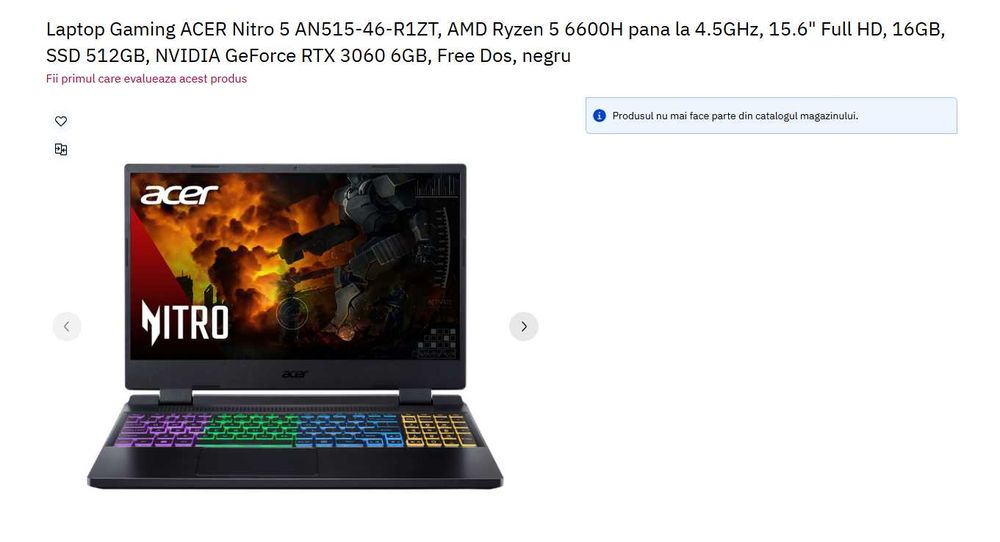 Laptop G ACER Nitro 5 RTX 3060,Ryzen5 6600H +512GB+1TB SSD M2 16GB RAM