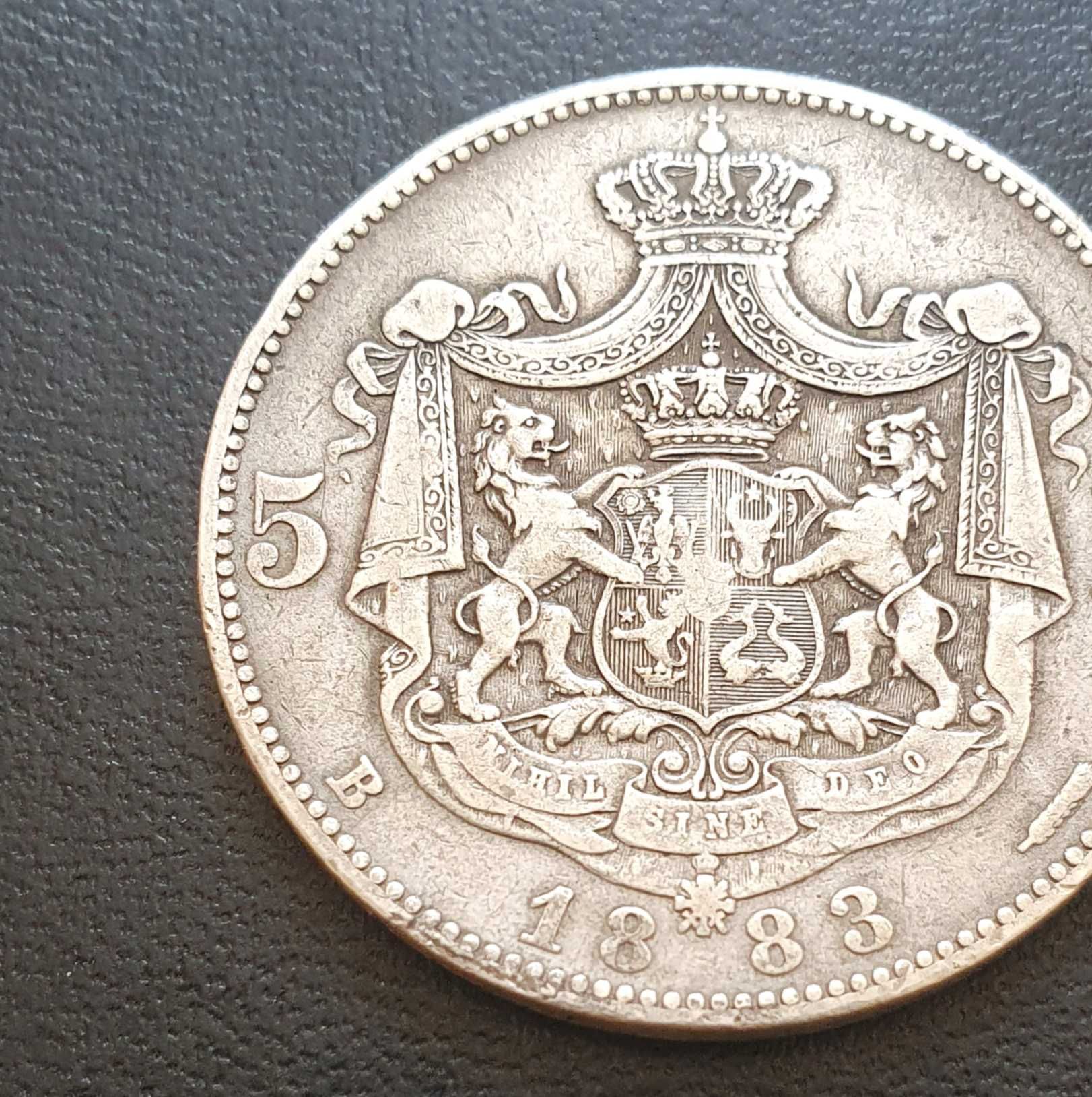 Moneda 5 lei 1883 argint, Carol 1