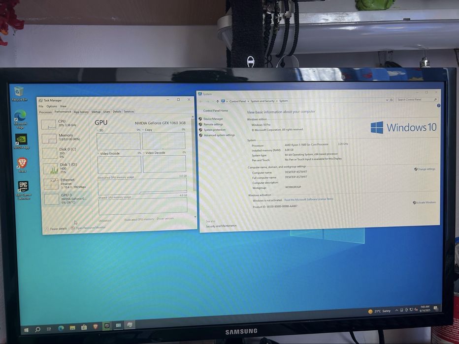 PC Gaming Ryzen 5 1600 GTX 1060