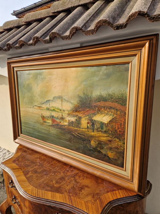 Уникална огромна антикварна майсторска картина масло върху платно