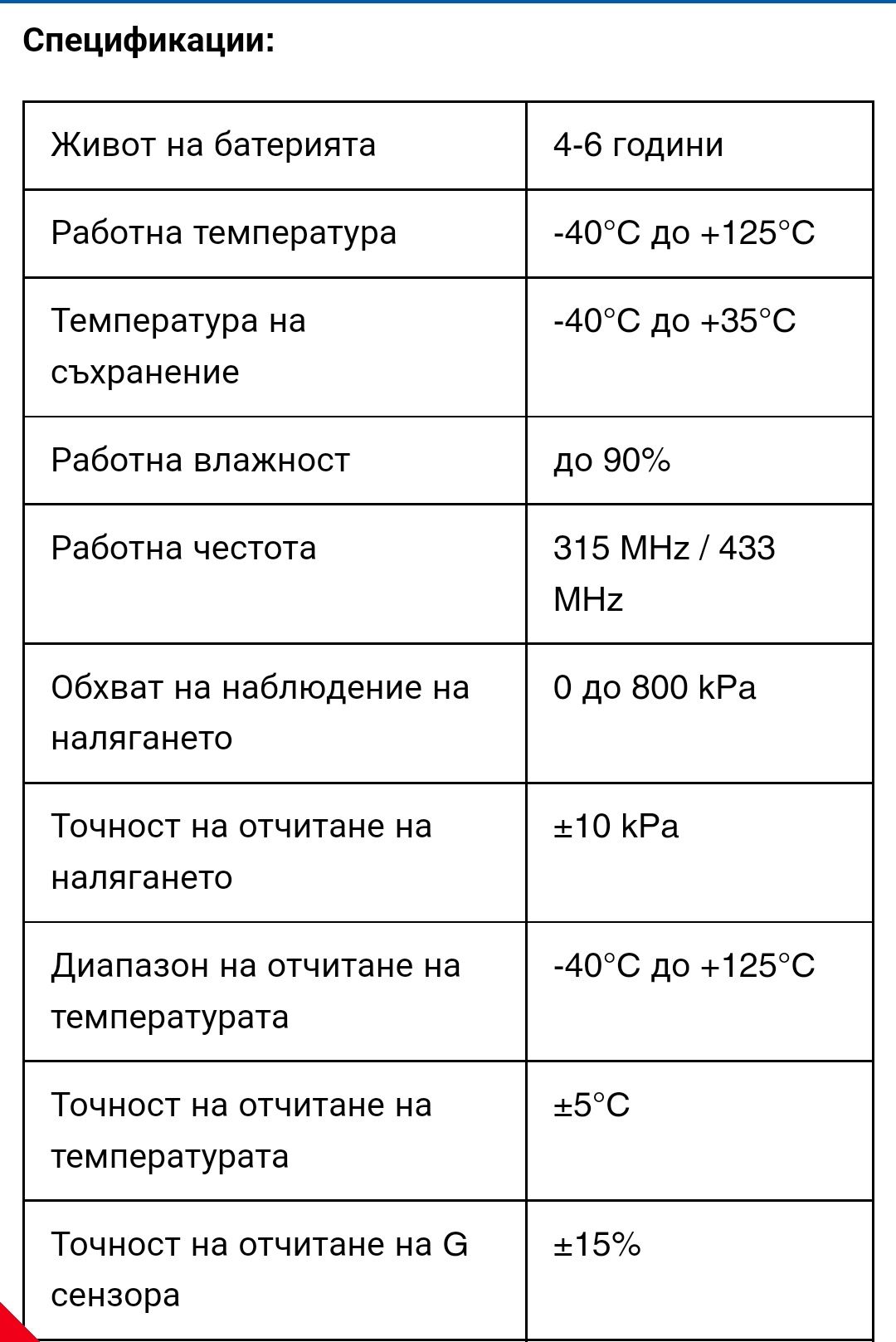 Датчик сензор Tpms за налягане на гумите