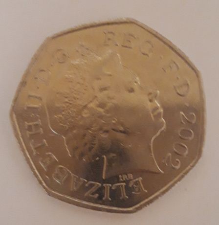 Moneda 50 pence, din 2002, cu Regina Elizabeth II