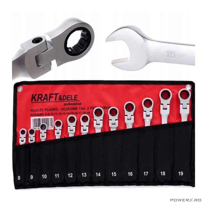 Pres chei combinate cu clichet, 8-19 mm, 12 piese, Kraft