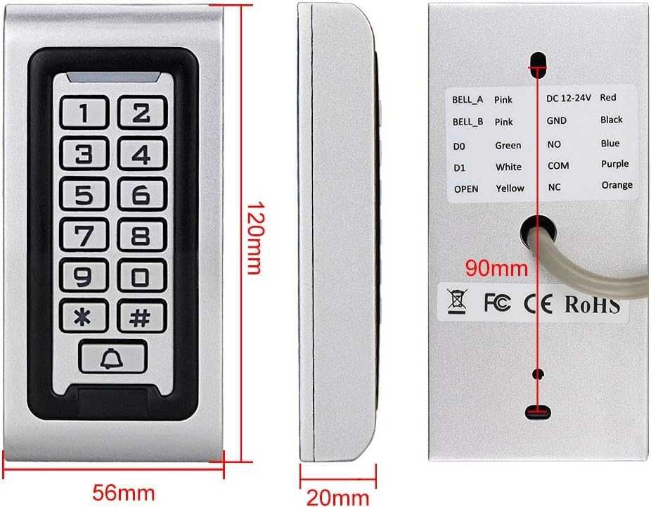 RFID четец за контрол на достъпа до врати, клавиатура, звънец, 125KHz