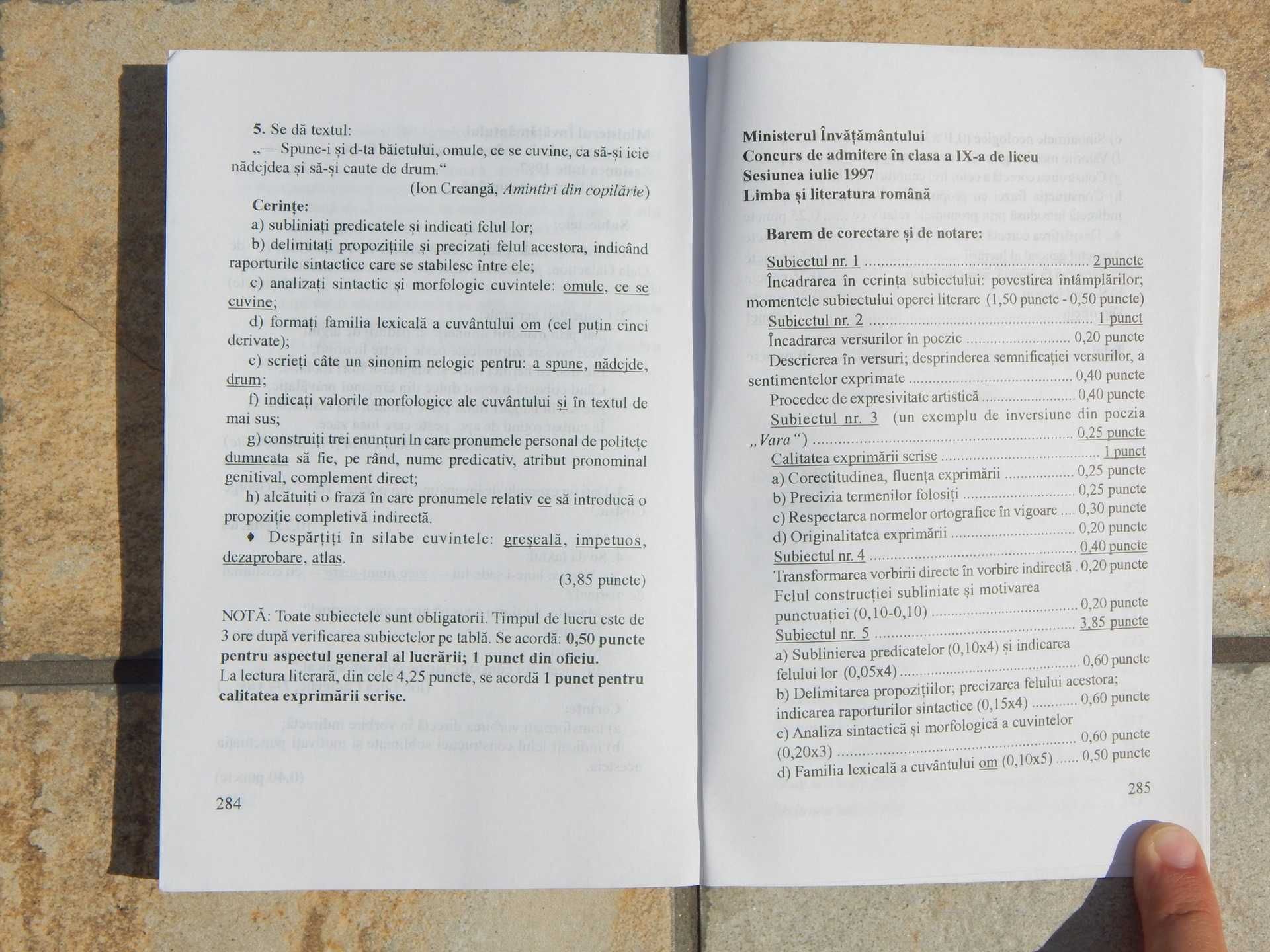 Teste limba romana capacitate admitere facultate Iancu Olivotto 2002