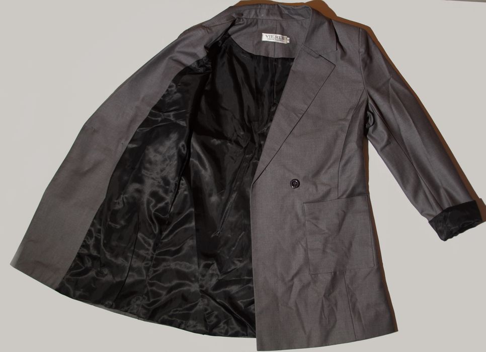 Жакет двубортный, удлиненный, серый, S