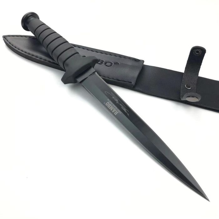 Cutit tip baioneta cu doua taisuri, maner cauciuc + teaca, 35cm