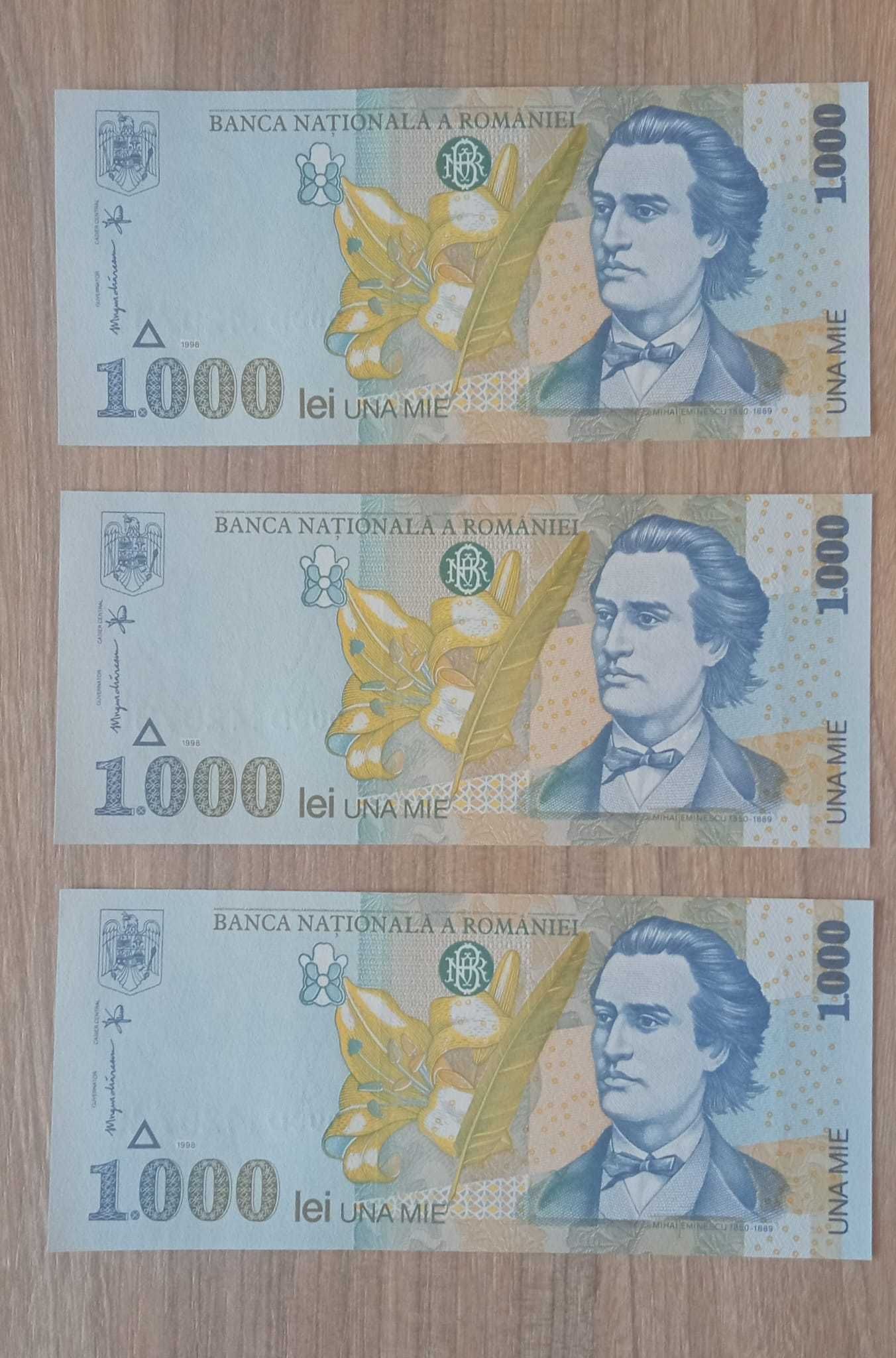 Colectie 3 bancnote 1000 lei (an 1998), stare impecabila