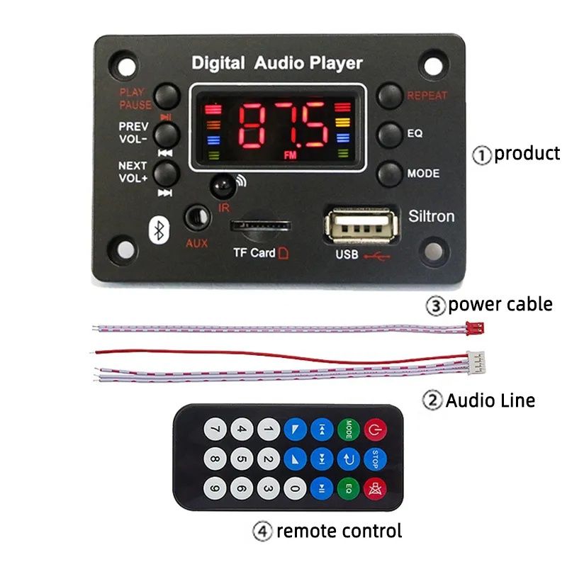 Мп3 плеър 2*40W, DC 7V-25 c Bluetooth за вграждане, папки,Tf card, Fm