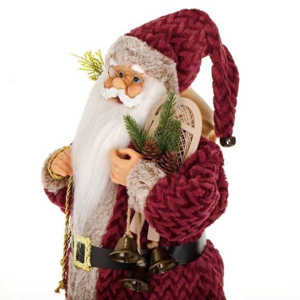 Коледна реалистична фигура Дядо Коледа със ски и звънчета, 60см