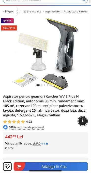 Aspirator pentru geamuri Karcher WV5 nou!