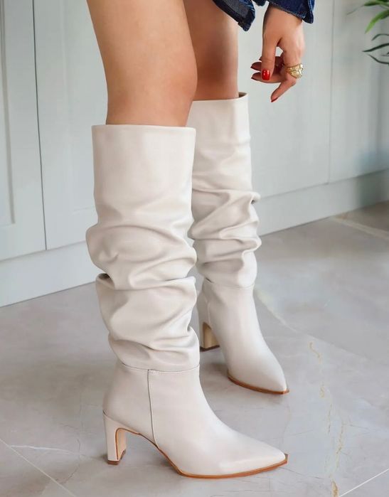 Cizme piele naturală 36 Le Ger noi, alb unt spre crem