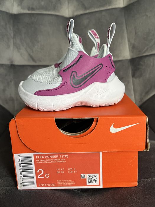 Nike Flex Runner 3 Slip-On Mov/Alb – Copii, Nou, Mărimea 17