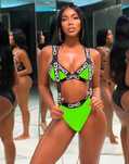 Costum de baie sexy dama logo supradimensionat OMG verde neon