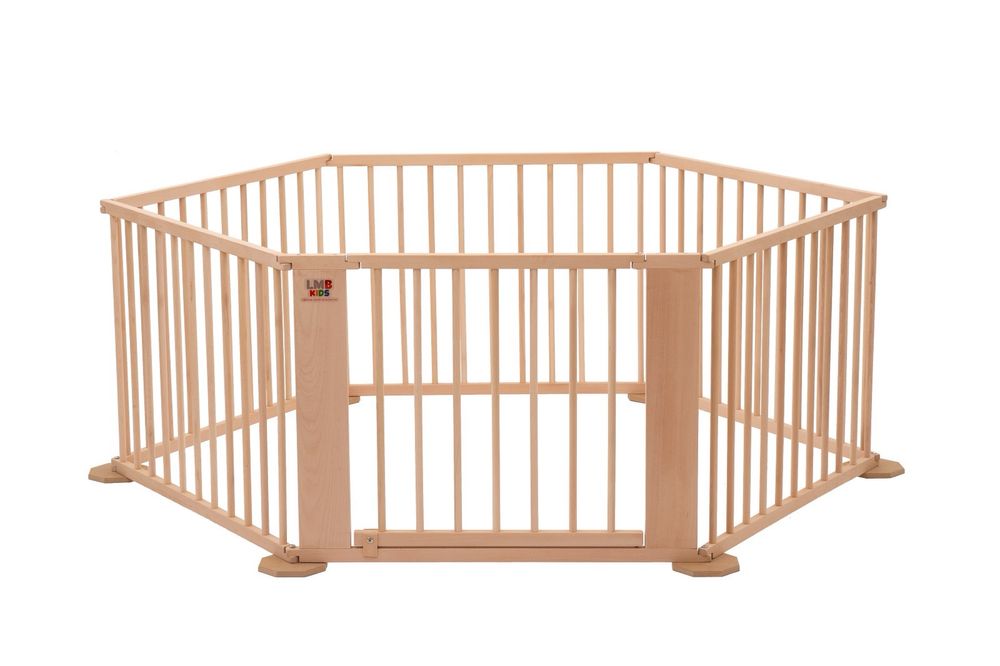 Tarc de joaca hexagonal 5+1 pentru copii si bebelusi, din lemn de fag