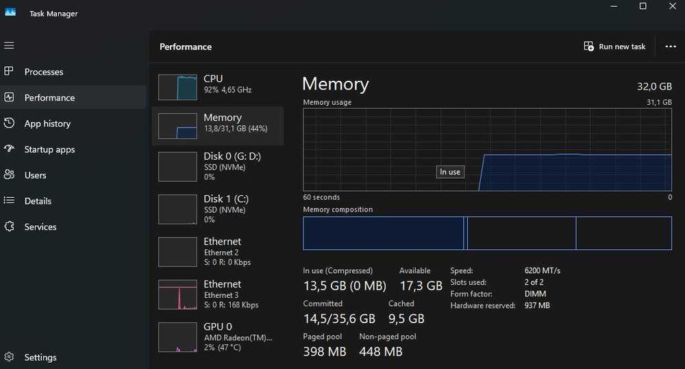 Продавам рам памет 32 gb (2x16) Corsair VENGEANCE DDR5 6200 MHz