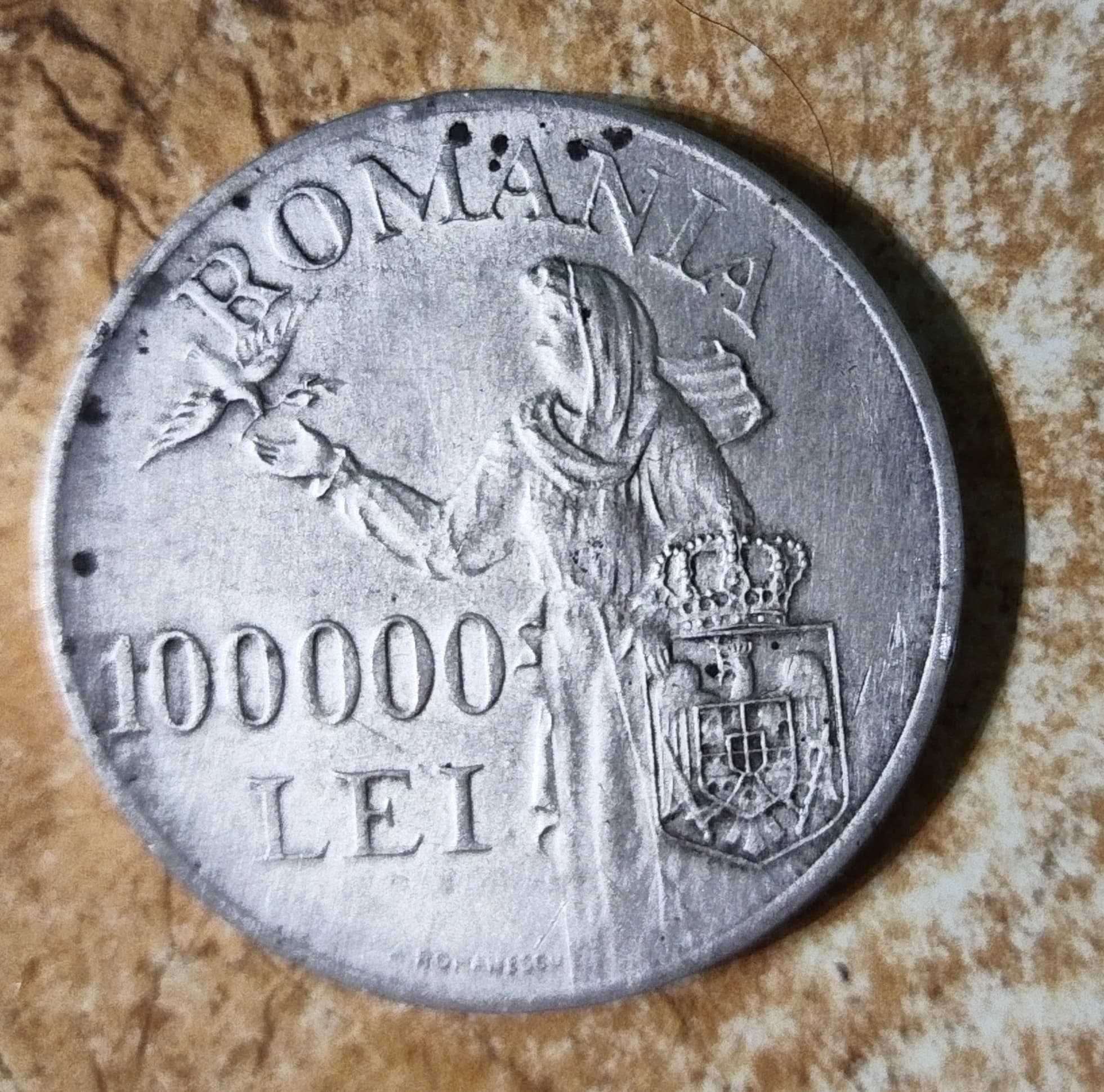 moneda 100000 lei argint cu regele Mihai di 1946