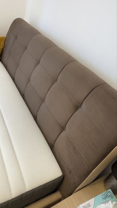 Pat tapițat cu ladă depozitare + saltea IKEA HÖVÅG – stare excelentă