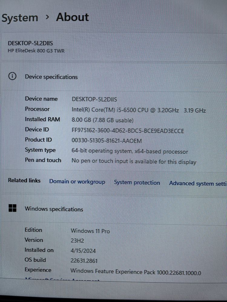 PC office/internet HP EliteDesk 800 G3, i5 6500 3.2 GHz, 8GB Ram, SSD