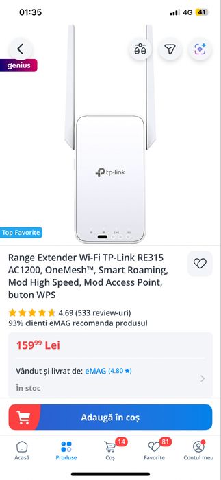 Range extender: TP Link TE315 si Tenda