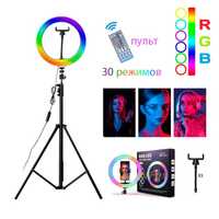 НОВАЯ! Кольцевая лампа LED RGB MJ36 (36см) + штатив