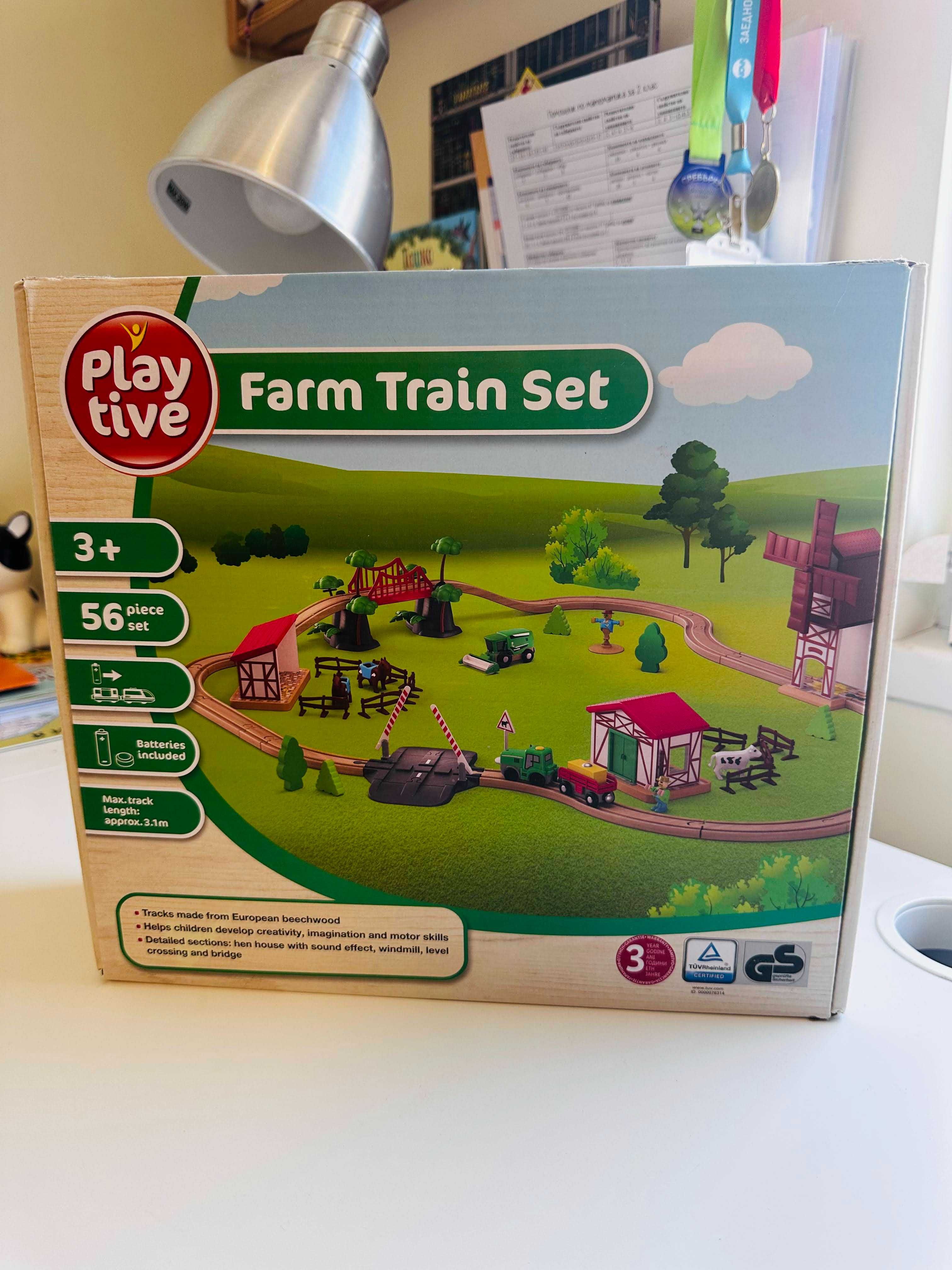 Дървен влак с ферма Farm Train Set - Playtive