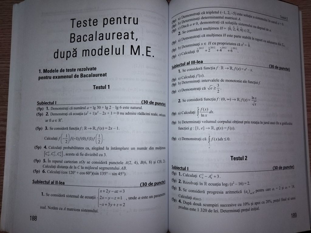 Carte pregătitoare bac matematica