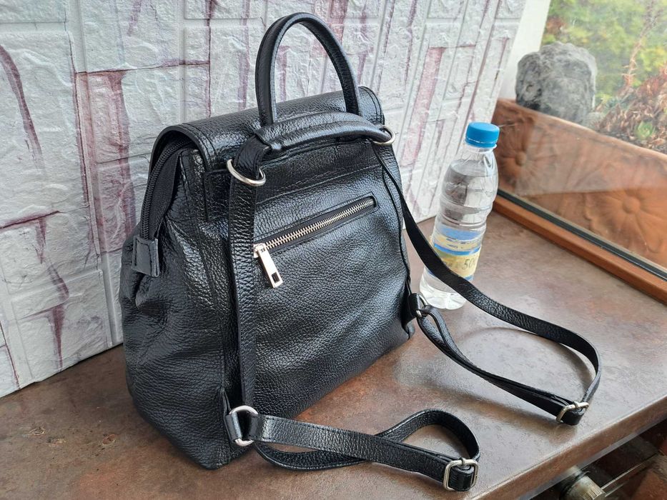 дамска раница,черна кожена,чанта-естествена кожа