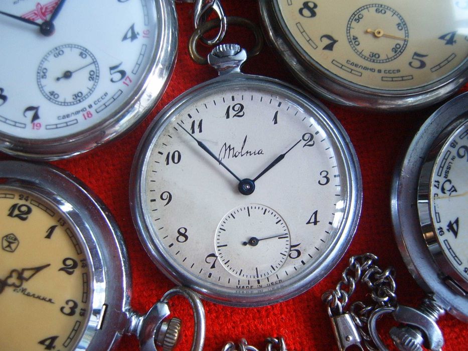 Стари оригинални механични джобни часовници Молния СССР