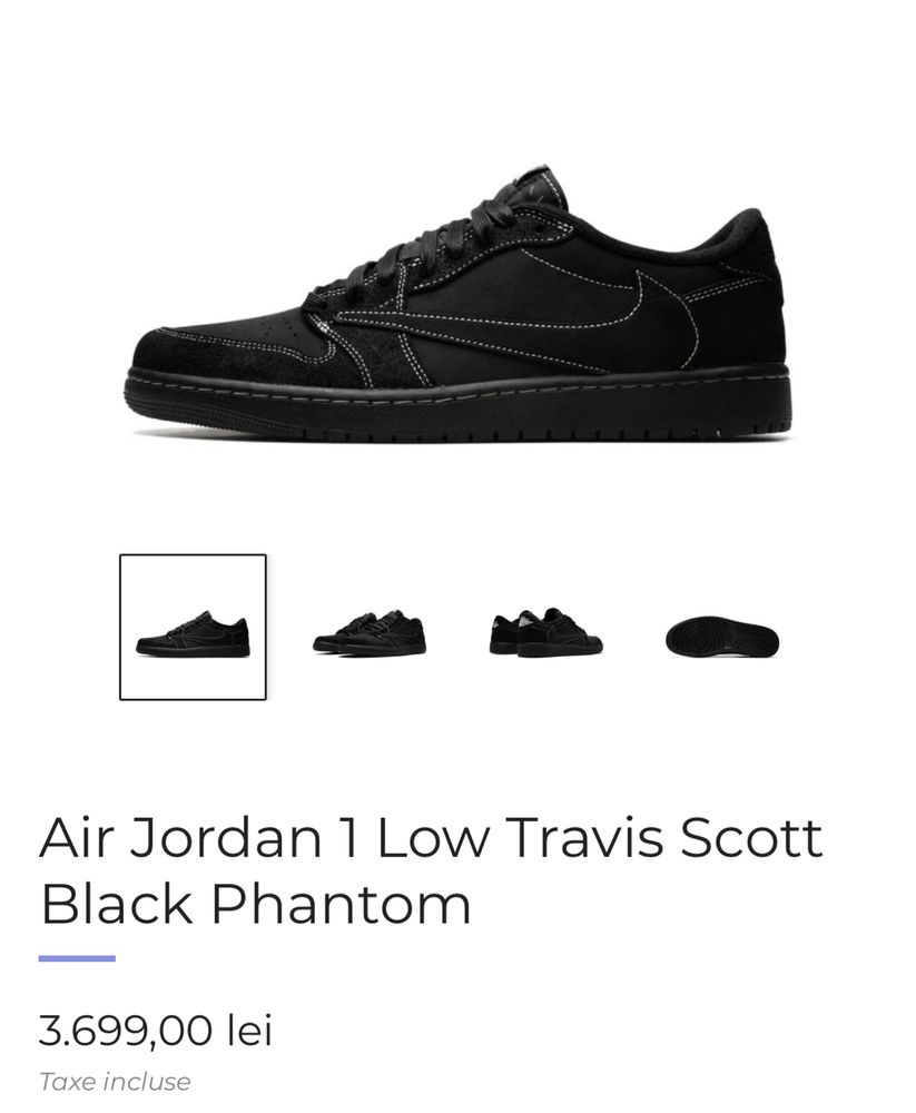 Air jordan 1 Low Travis Scott black phantom  marimea 37,5