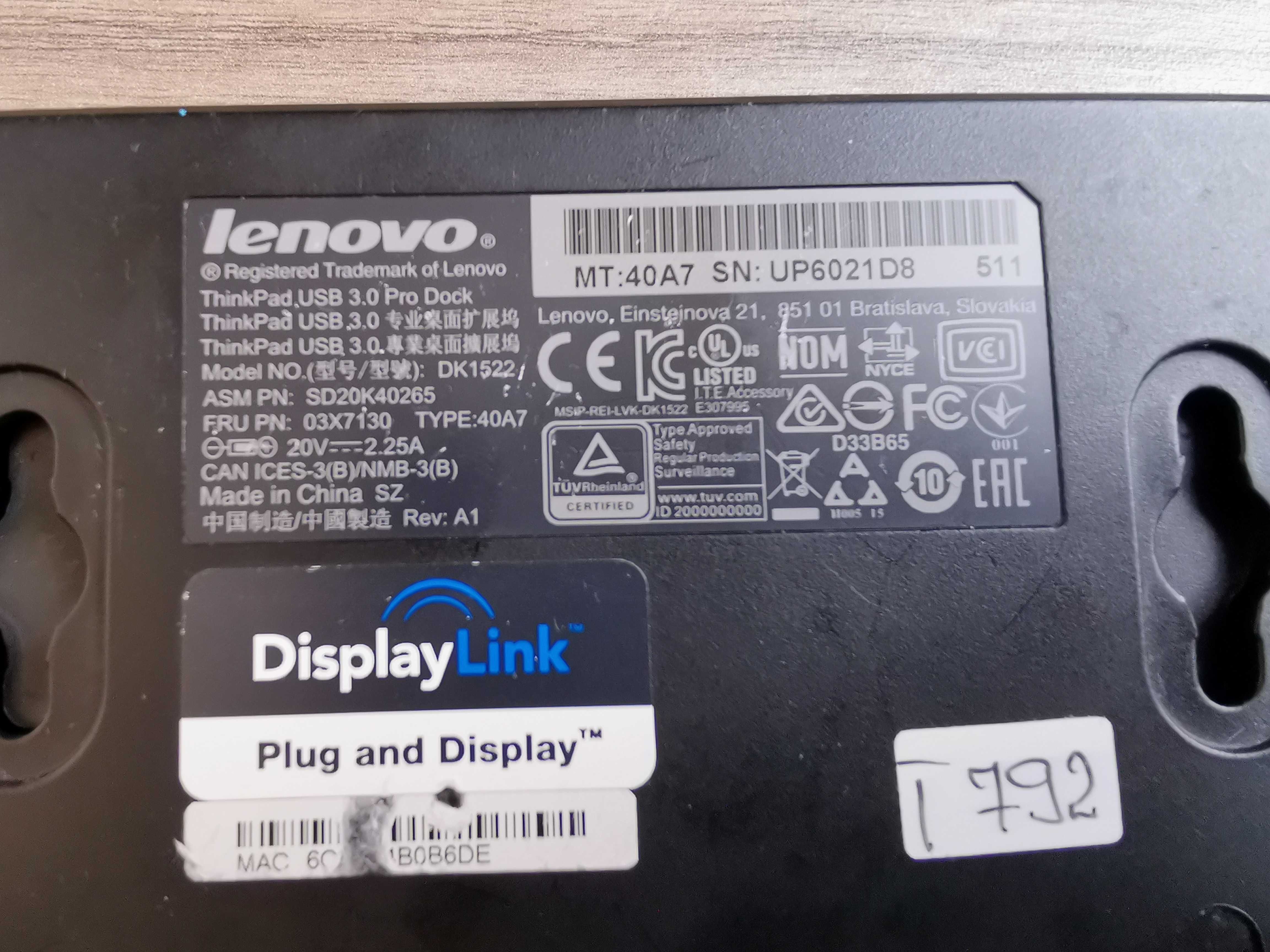 Lenovo Think Pad USB 3.0 Pro Dock fuctional Model DK1522