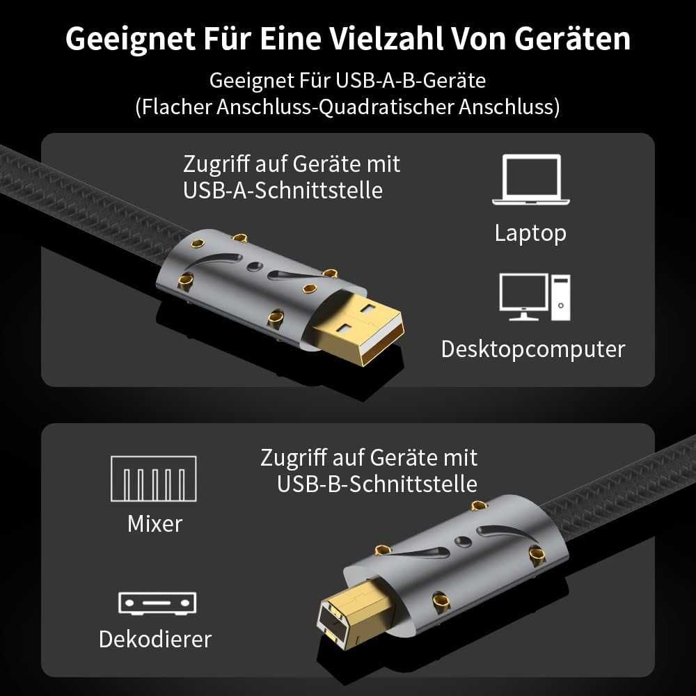 Viborg HiFi USB кабел 0,6 м USB 2.0 тип A до B кабел Посребрен OFC