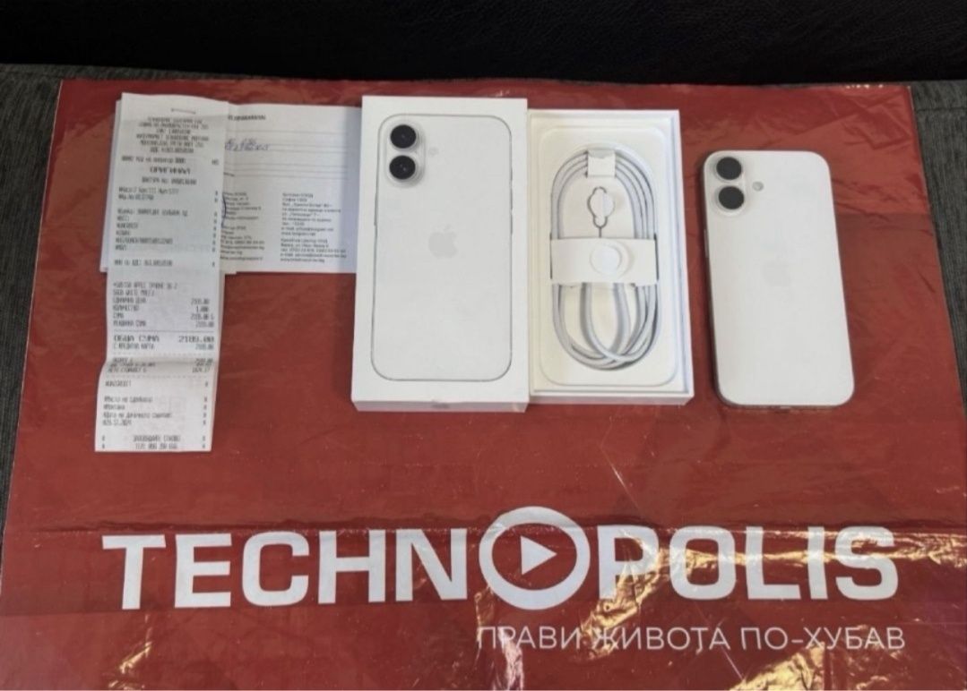 КАТО НОВ 256GB iPhone 16 Гаранция Технополис 2026г. White / Бял