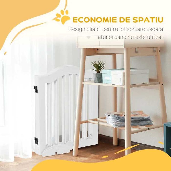 Gard pliabil pentru caini din lemn cu 3 sectiuni , alb