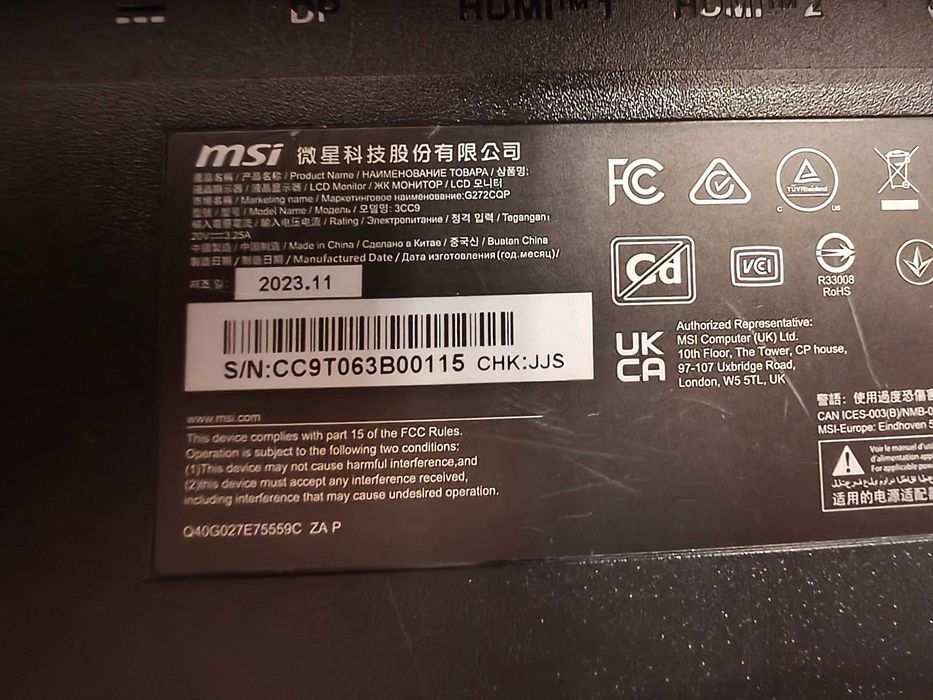 Monitor Led Gaming MSI 27" curbat