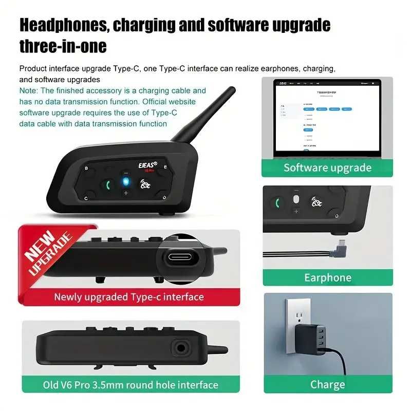 Безжичен интерком EJEAS V6 Pro за мотоциклетни каски 1200м до 6 ездача