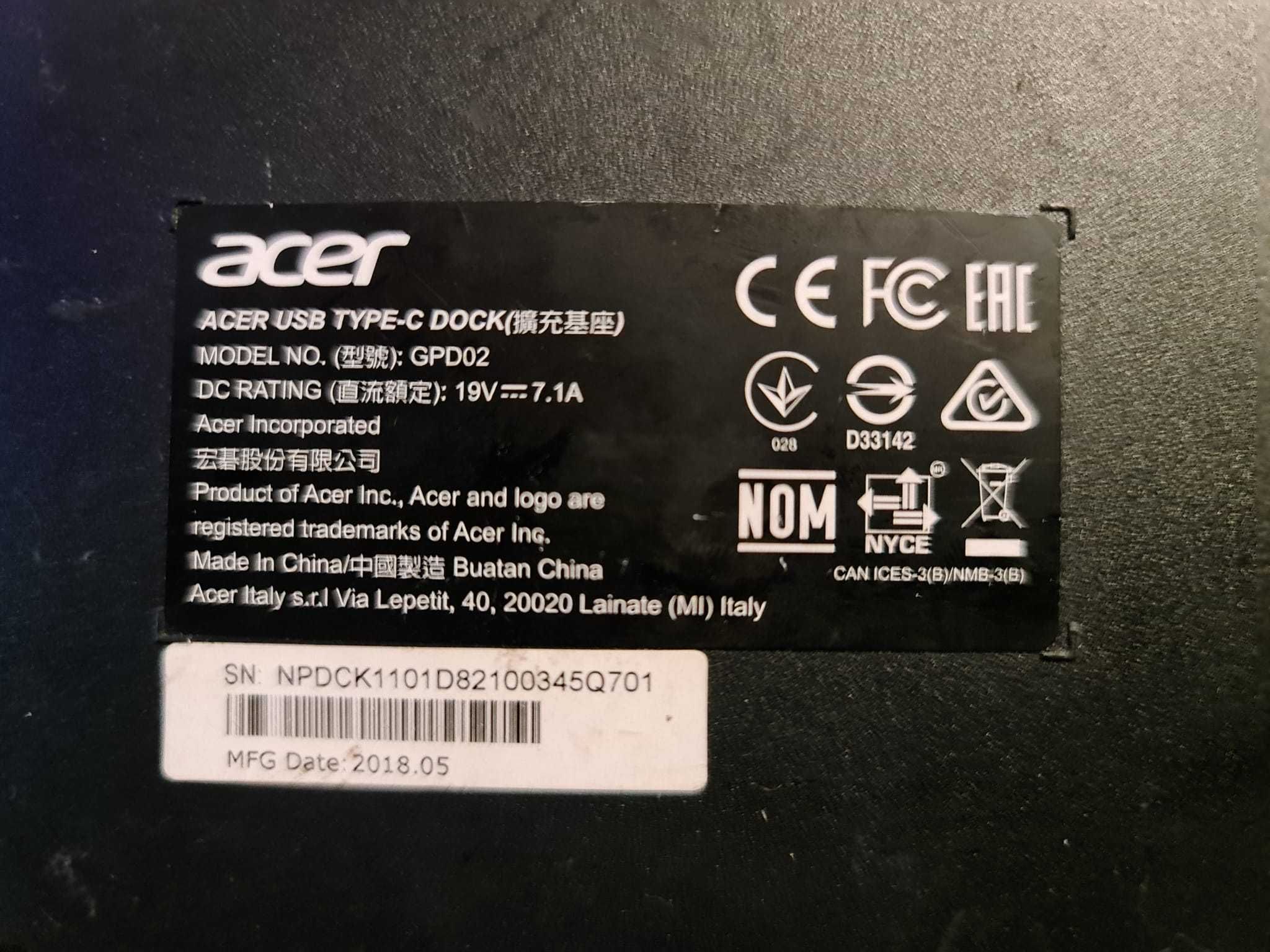 Port Replicator Docking station Acer Type-C, HDMI (4K) Gigabit