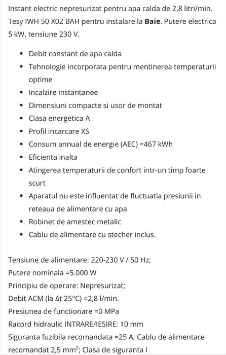Instant electric nepresurizat Tesy IWH 50 X02 BAH