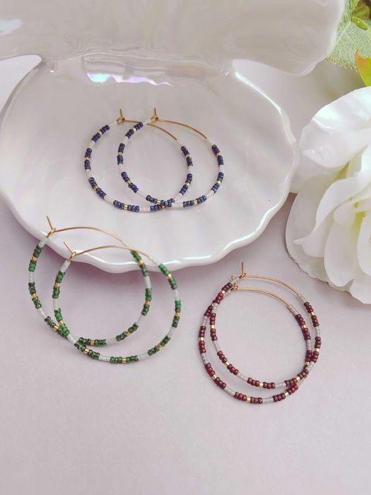 Ръчно изработени обеци халки - Неръждаема стомана и Японски мъниста