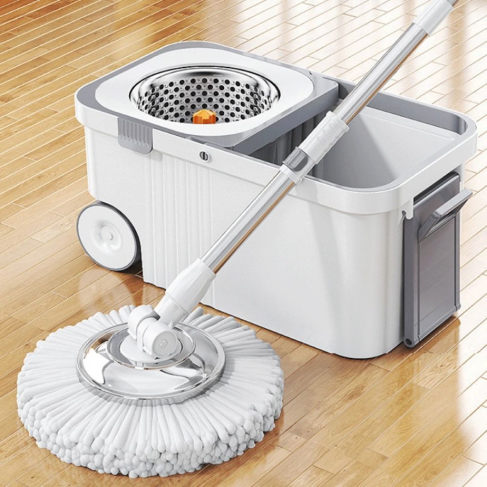 Set mop rotativ 360° cu galeata centrifuga din inox, 4 rezerve mop
