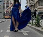 Rochie de banchet albastră nouă, elegantă, cu curea – mărimea M/L