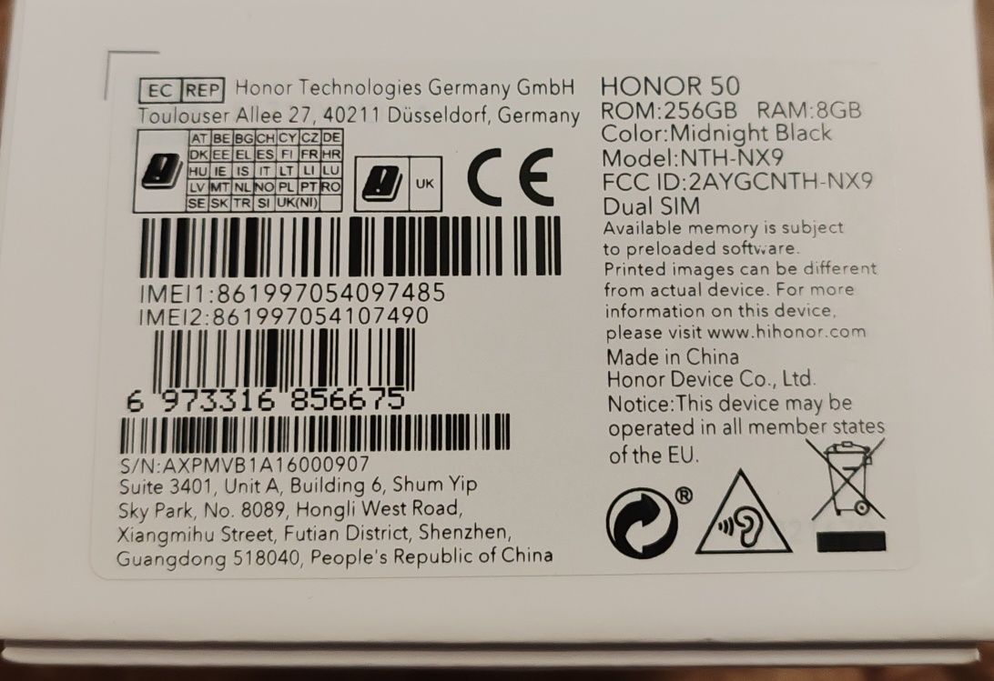 Honor 50 ROM 256 GB,RAM 8GB Black Dual Sim