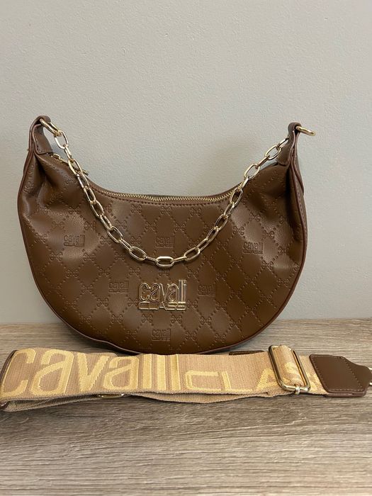 Кафява кожена чанта cavalli