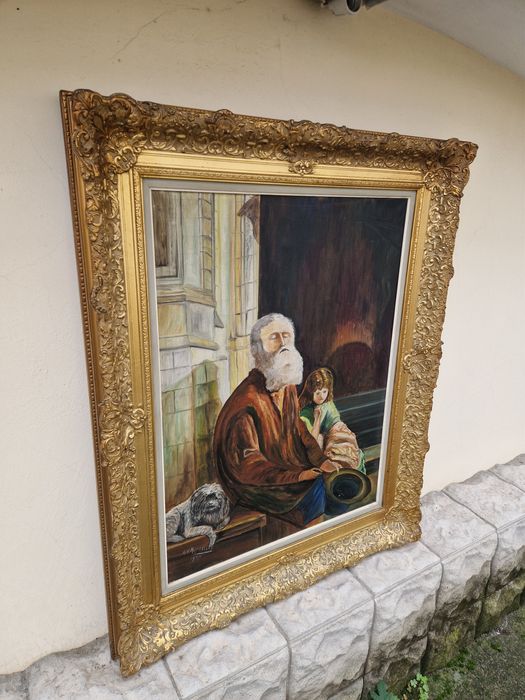 Уникална антикварна белгийска маслена картина на платно