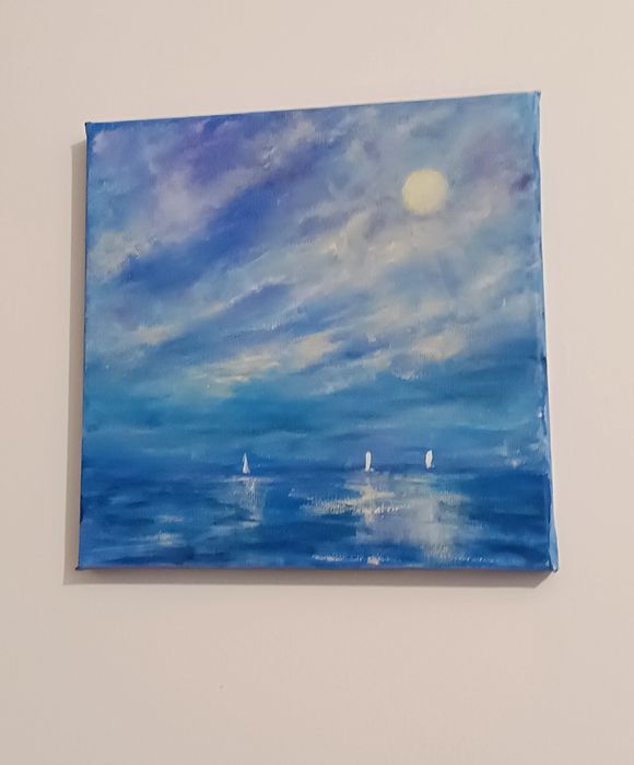 'Blue Magic Night' tablou pictat manual, 20/20 cm